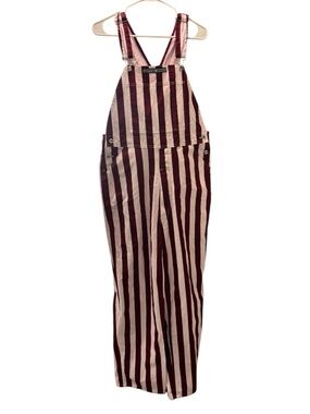 Game Bibs Burgundy White Striped Bibbed Overalls 100% Cotton Size Medium